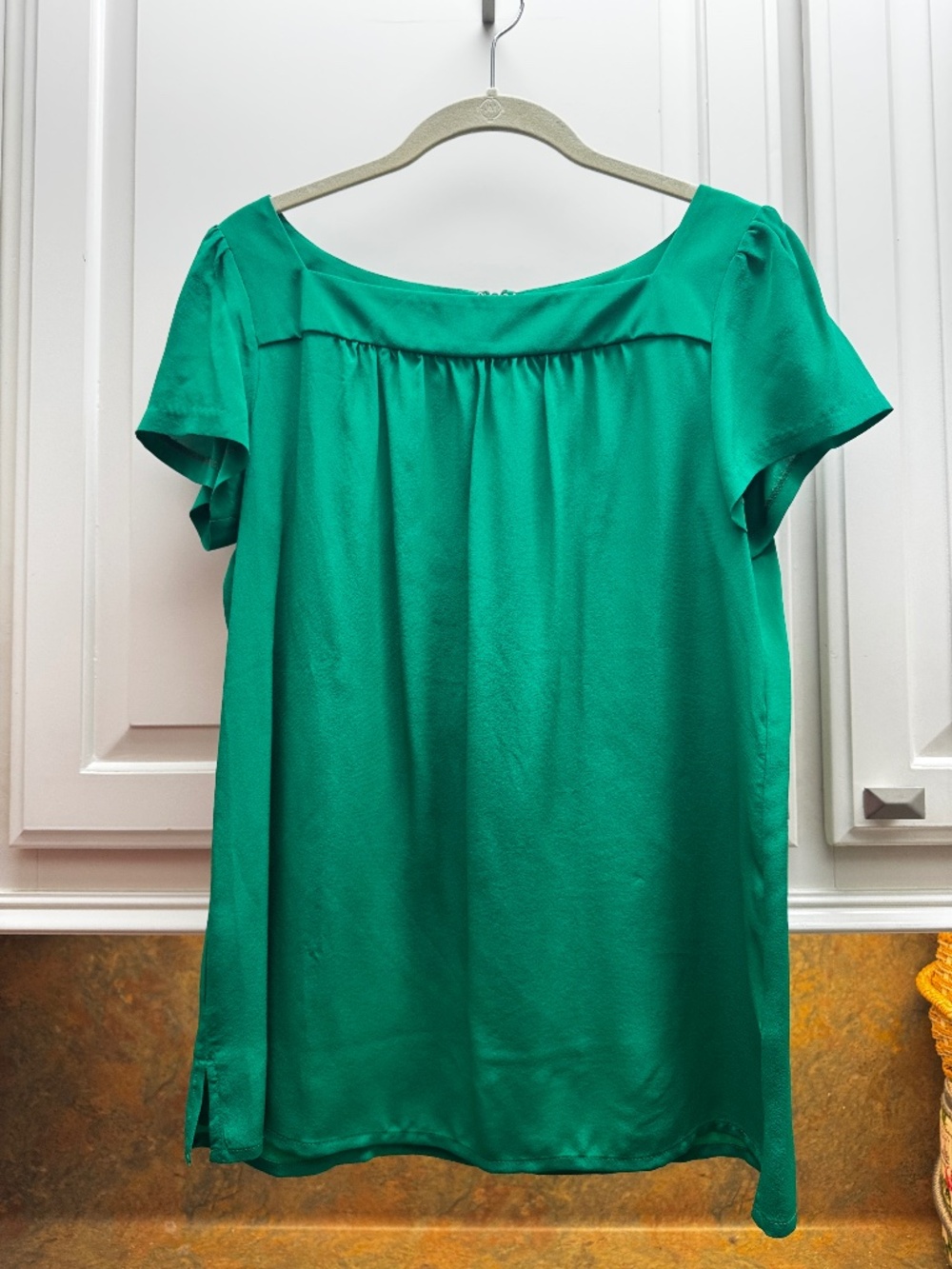 Green Short Sleeve Silk Top